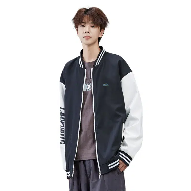 星际者 简约拼接撞色字母印花宽松棒球服 男女同款