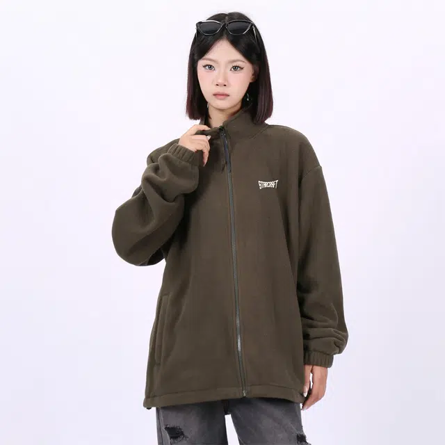 星际者 简约基础款字母印花保暖拉链简约宽松舒适夹克外套 男女同款