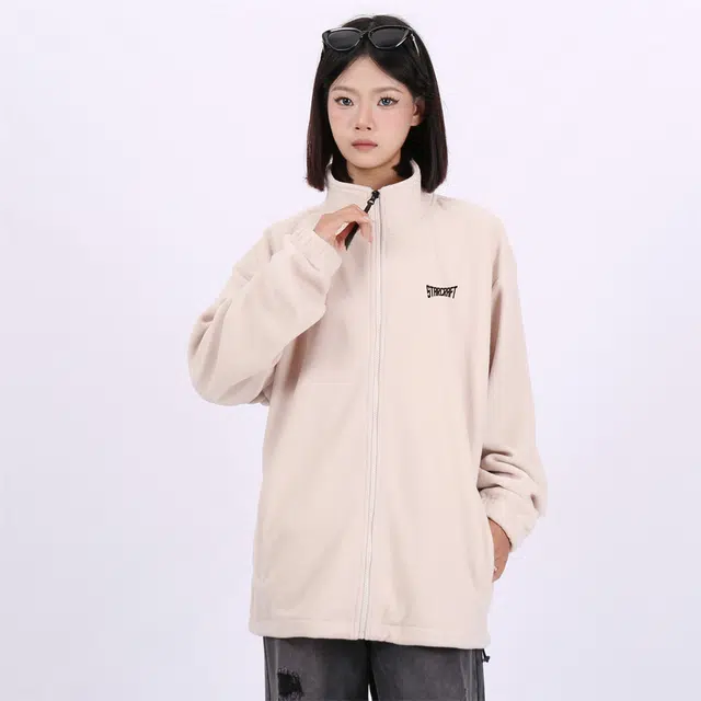 星际者 简约基础款字母印花保暖拉链简约宽松舒适夹克外套 男女同款