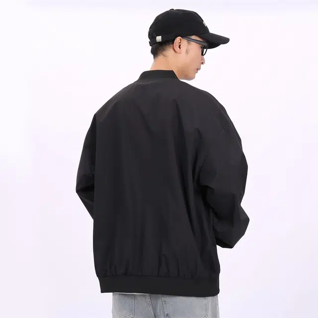 星际者 纯色山系户外品牌贴标棒球领宽松落肩飞行工装拉链百搭休闲夹克外套 男女同款