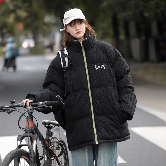 星际者 美式复古学院风华夫格立领基础款保暖宽松休闲潮牌百搭面包服棉服 男女同款