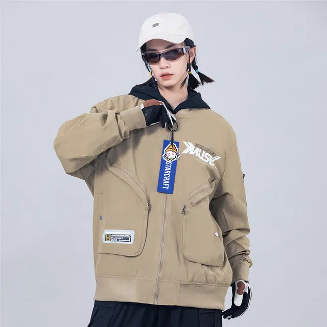 星际者 宽松休闲工装风夹克外套 男女同款 卡其色