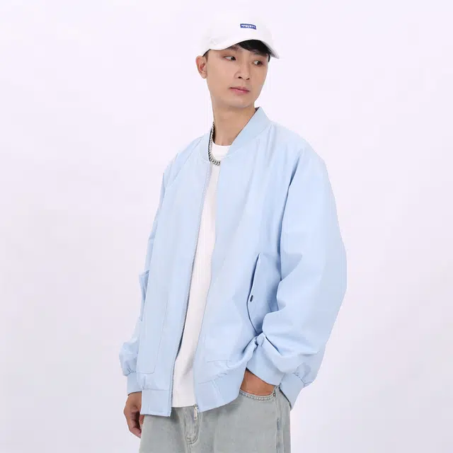 星际者 纯色山系户外品牌贴标棒球领宽松落肩飞行工装拉链百搭休闲夹克外套 男女同款