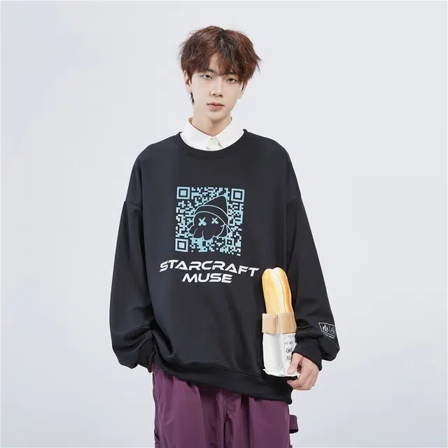 星际者 二维码章鱼图案字母印花休闲卫衣 男女同款 加绒加厚可选