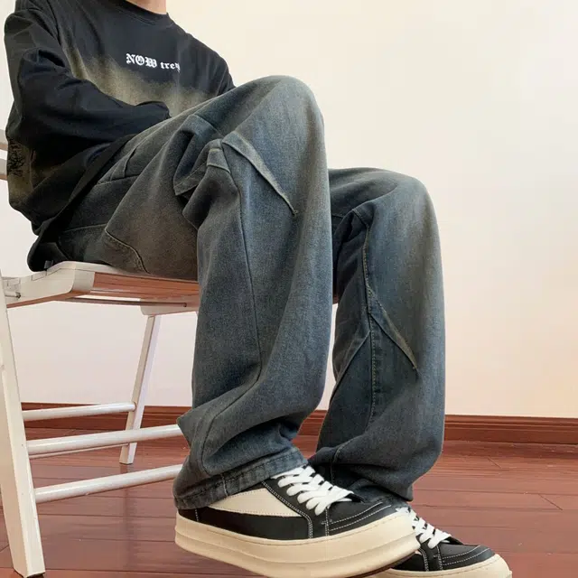 星际者 复古水洗做旧高街简约百搭基础款潮流个性休闲牛仔裤 男女同款