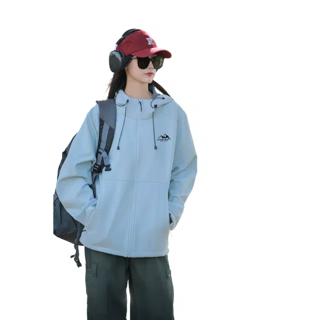 星际者 山系户外旅游出行登山攀岩防风防水防刮机能风宽松简约保暖基础款连帽软壳冲锋衣夹克外套 男女同款