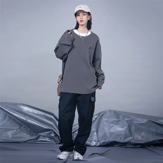 星际者 宽松纯色休闲宽松圆领卫衣 男女同款