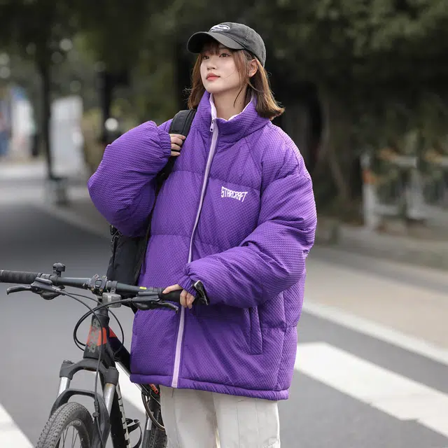 星际者 美式复古学院风华夫格立领基础款保暖宽松休闲潮牌百搭面包服棉服 男女同款