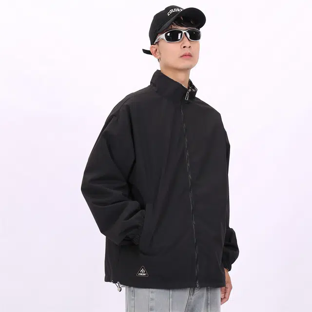 星际者 双面穿美式嘻哈街头撞色高街品牌贴标宽松立领户外登山休闲飞行员教练夹克外套 男女同款