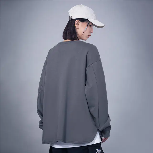 星际者 宽松纯色休闲宽松圆领卫衣 男女同款