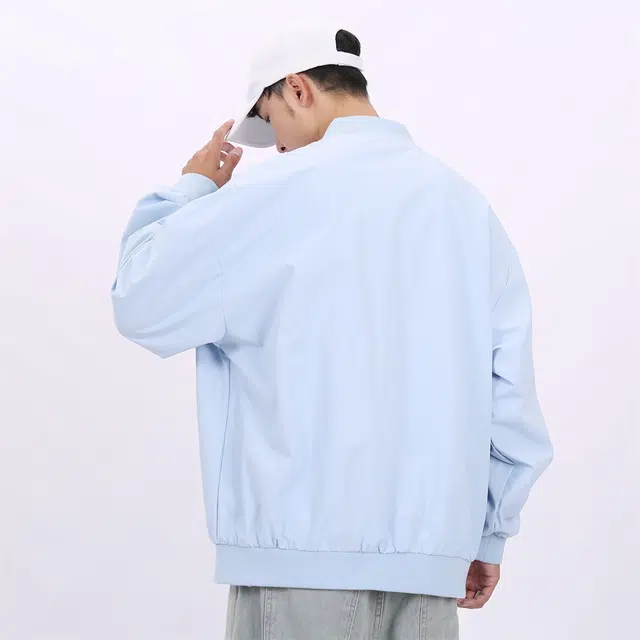 星际者 纯色山系户外品牌贴标棒球领宽松落肩飞行工装拉链百搭休闲夹克外套 男女同款
