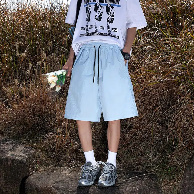星际者 简约纯色基础版舒适百搭系带宽松五分休闲短裤 男女同款