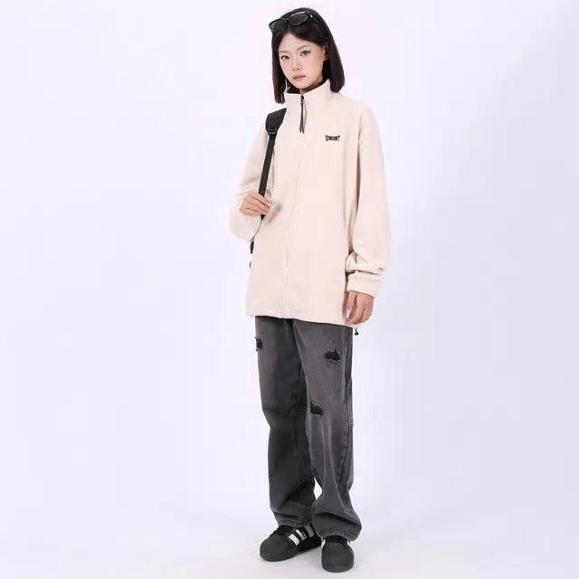 星际者 简约基础款字母印花保暖拉链简约宽松舒适夹克外套 男女同款