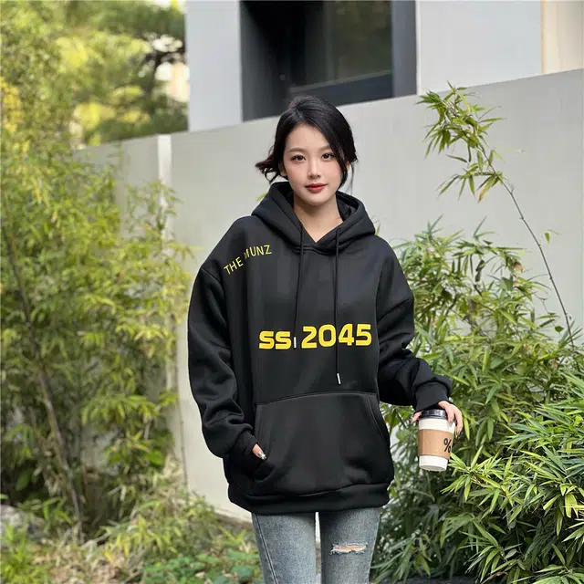 星际者 字母数字印花休闲宽松连帽套头卫衣 男女同款 加绒加厚可选