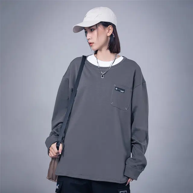 星际者 宽松纯色休闲宽松圆领卫衣 男女同款