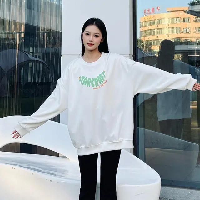 星际者 简约字母印花宽松圆领卫衣 男女同款 加绒加厚可选