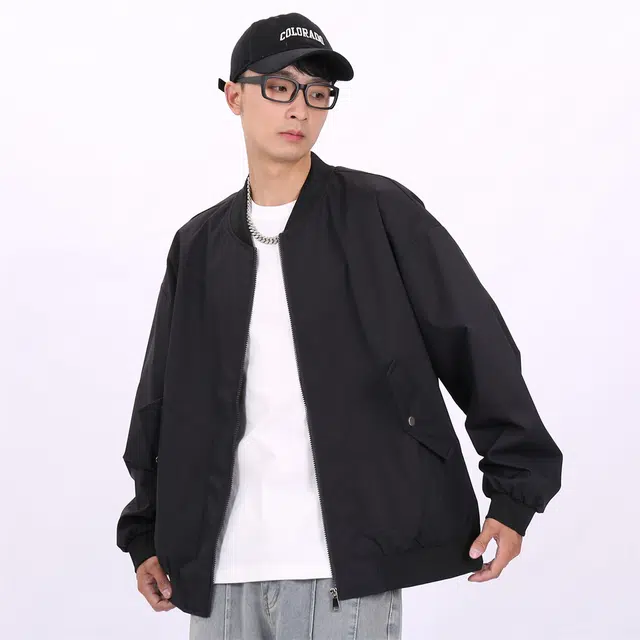 星际者 纯色山系户外品牌贴标棒球领宽松落肩飞行工装拉链百搭休闲夹克外套 男女同款