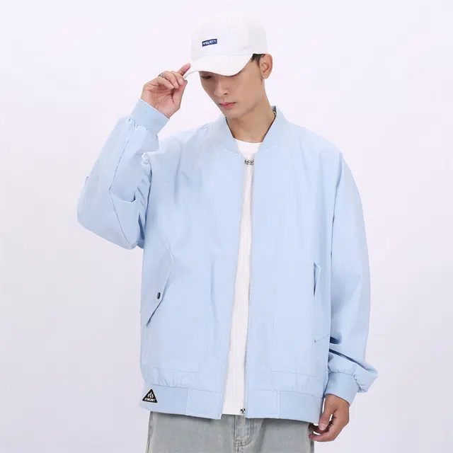 星际者 纯色山系户外品牌贴标棒球领宽松落肩飞行工装拉链百搭休闲夹克外套 男女同款
