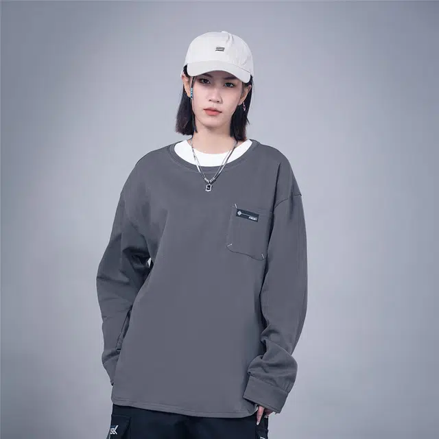 星际者 宽松纯色休闲宽松圆领卫衣 男女同款