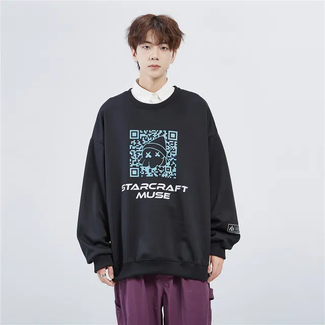 星际者 二维码章鱼图案字母印花休闲卫衣 男女同款 加绒加厚可选