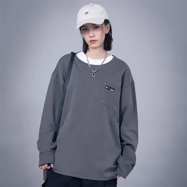 星际者 宽松纯色休闲宽松圆领卫衣 男女同款