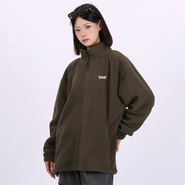 星际者 简约基础款字母印花保暖拉链简约宽松舒适夹克外套 男女同款