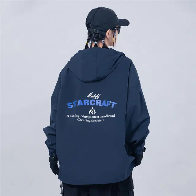 星际者 休闲工装连帽防风落肩袖夹克 男女同款