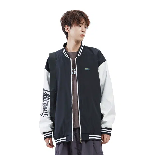 星际者 简约拼接撞色字母印花宽松棒球服 男女同款