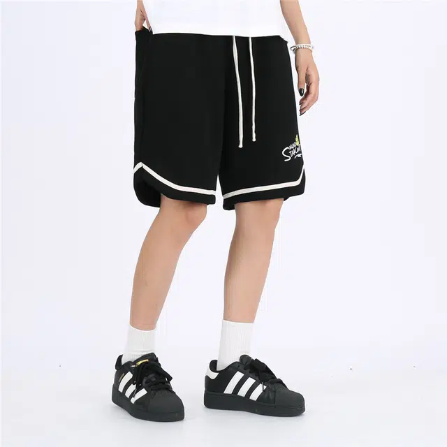 星际者 趣味字母美式高街卡通动漫篮球印花宽训练松系带五分休闲短裤 男女同款