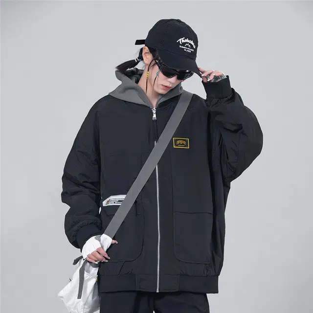 星际者 宽松休闲工装风夹克外套 男女同款 黑色