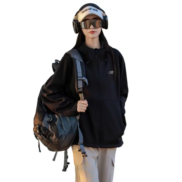 星际者 山系户外旅游出行登山攀岩防风防水防刮机能风宽松简约保暖基础款连帽软壳冲锋衣夹克外套 男女同款