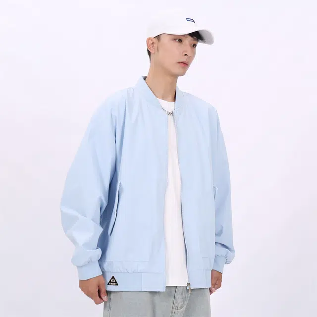 星际者 纯色山系户外品牌贴标棒球领宽松落肩飞行工装拉链百搭休闲夹克外套 男女同款