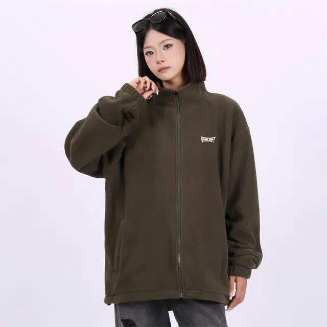 星际者 简约基础款字母印花保暖拉链简约宽松舒适夹克外套 男女同款