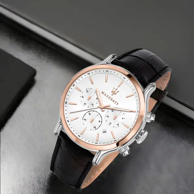 Maserati Quartz Leather Strap Watch White Dial