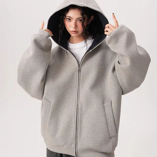 寻星记 美式复古双拉链连帽开衫 宽松休闲百搭卫衣 男女同款