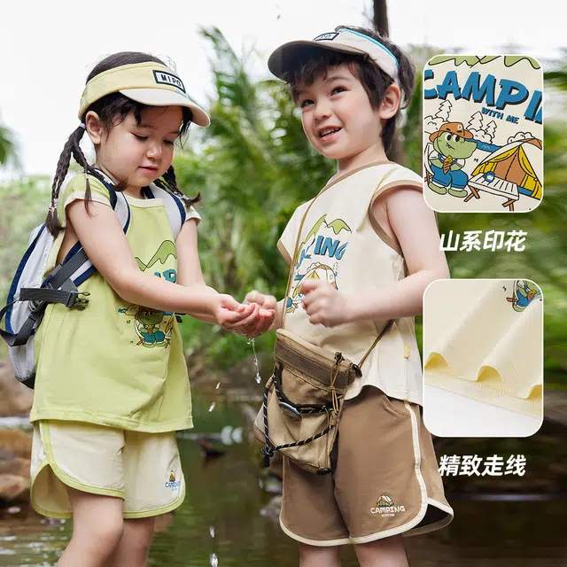 儿童款 嘟嘟家 简约字母印花圆领无袖上衣松紧腰短裤婴幼儿套装