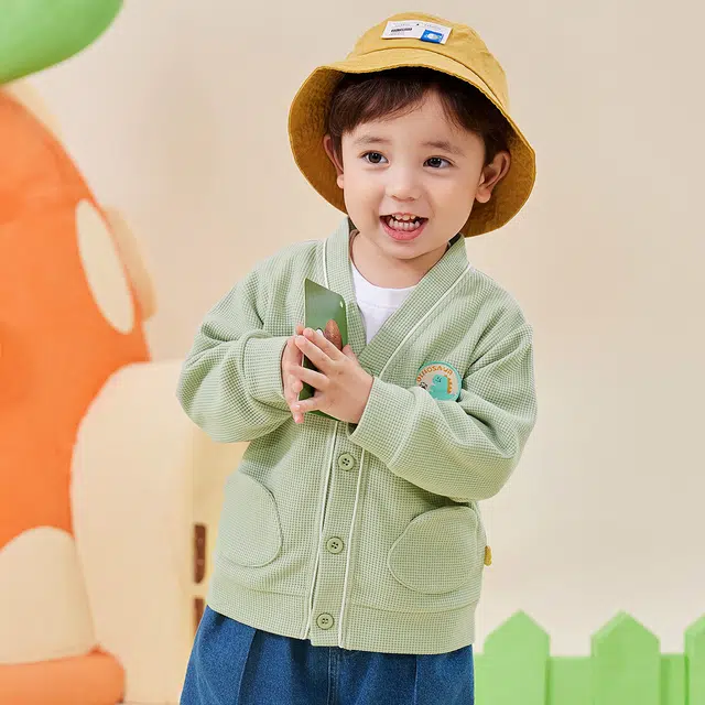 中小童 嘟嘟家 卡通造型口袋华夫格开衫婴幼儿外套