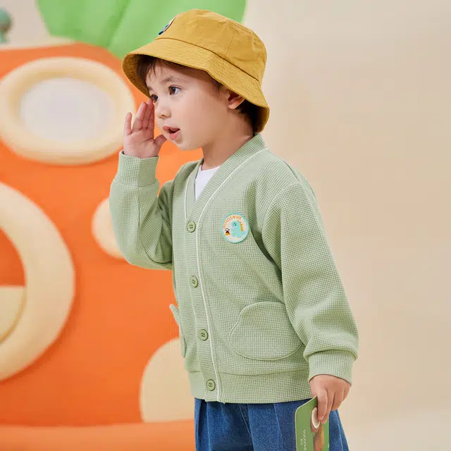 中小童 嘟嘟家 卡通造型口袋华夫格开衫婴幼儿外套