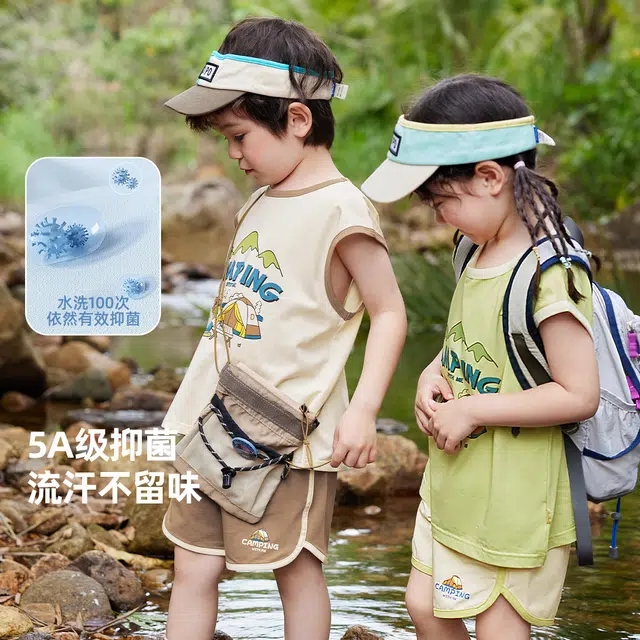 儿童款 嘟嘟家 简约字母印花圆领无袖上衣松紧腰短裤婴幼儿套装