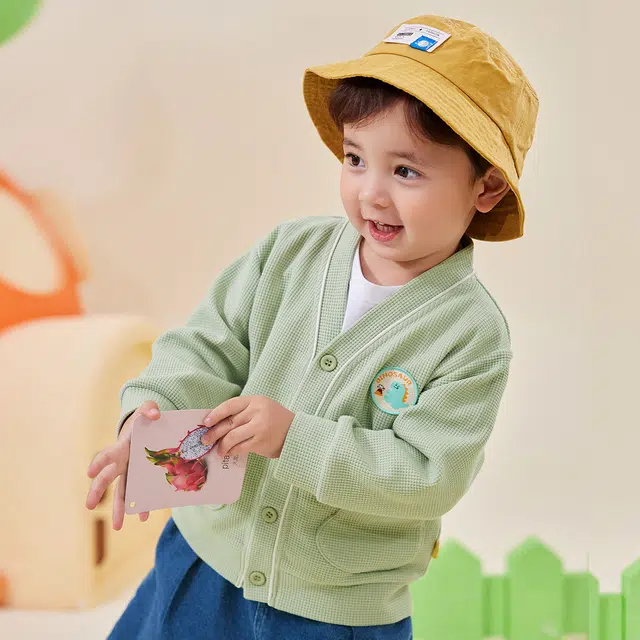 中小童 嘟嘟家 卡通造型口袋华夫格开衫婴幼儿外套