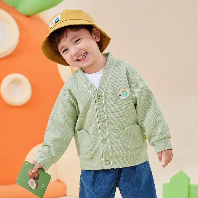 中小童 嘟嘟家 卡通造型口袋华夫格开衫婴幼儿外套