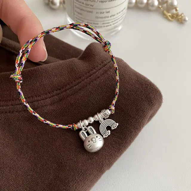 阡陌 兔子手工编织手绳 日韩甜美可爱少女编织手绳 精致简约时尚 小众设计感 女友闺蜜礼盒节日 织物 手链 女款