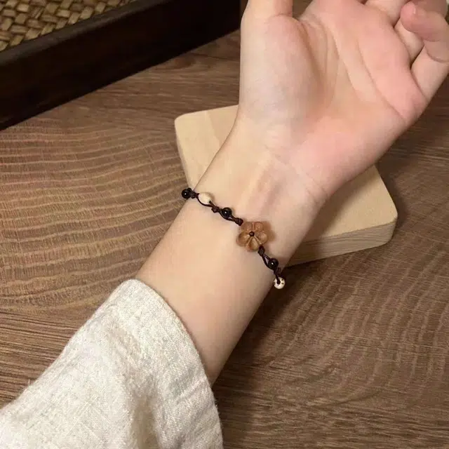 阡陌 木质桃花手绳 新中式复古编织木质手绳 简约精致时尚百搭小众高级 织物 手链 女款