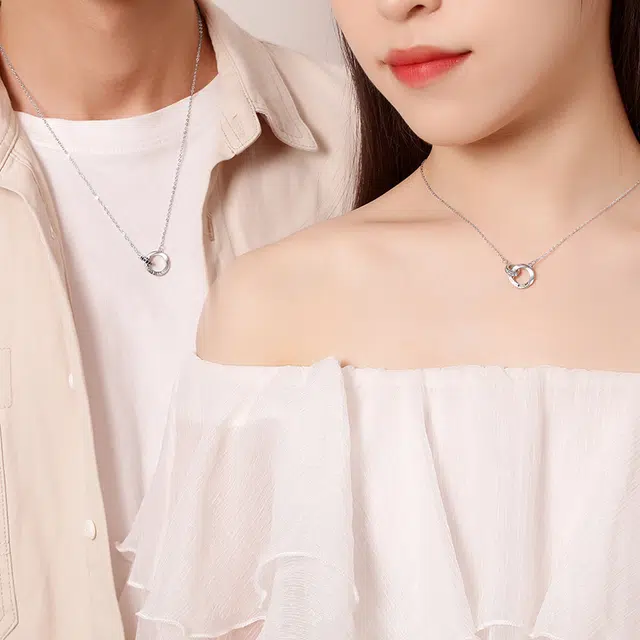 阡陌 环环相扣 精致简约欧美风 时尚百搭独特小众个性设计 合金 项链 男女同款情侣款