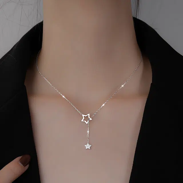 阡陌 星星流苏 轻奢时尚闪钻星星流苏镂空百搭精致简约时尚百搭小众高级设计感 礼盒 合金 项链 女款