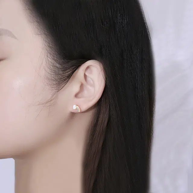阡陌 彩虹云朵 精致轻奢优雅小众设计高级感 钛钢 耳钉 女款