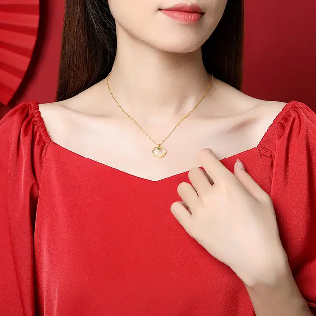 阡陌 如意平安锁 新中式国风国潮 轻奢精致如意平安锁吉祥如意 万事顺遂 气质优雅 玉髓 玉石项链 女款