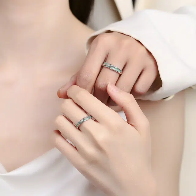 阡陌 连枝共冢 森系开口对戒 轻奢甜蜜示爱 合金 滴胶 戒指 男女同款情侣款