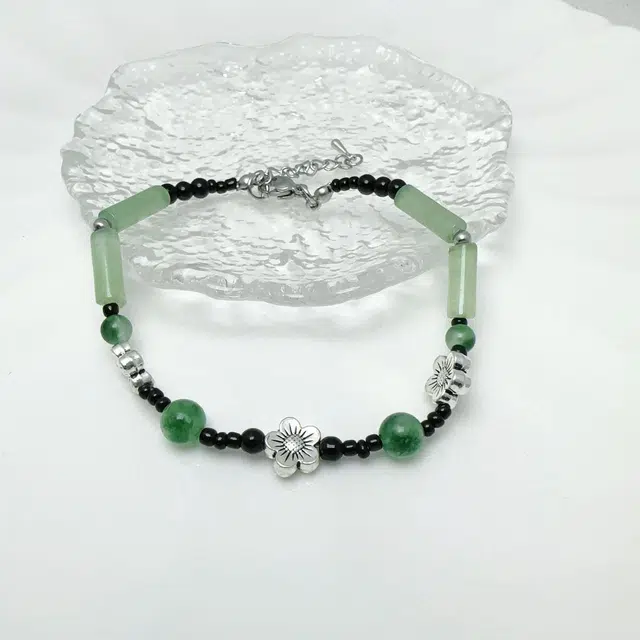 阡陌 碧玉银花 新中式复古气质编织串珠手绳 精致简约时尚百搭小众高级 女友闺蜜礼盒 织物 手链 女款