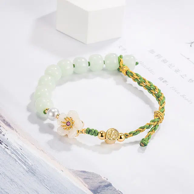阡陌 桃花 新中式国风编织串珠 气质优雅高级小众设计感 玉髓 玉石手链 女款